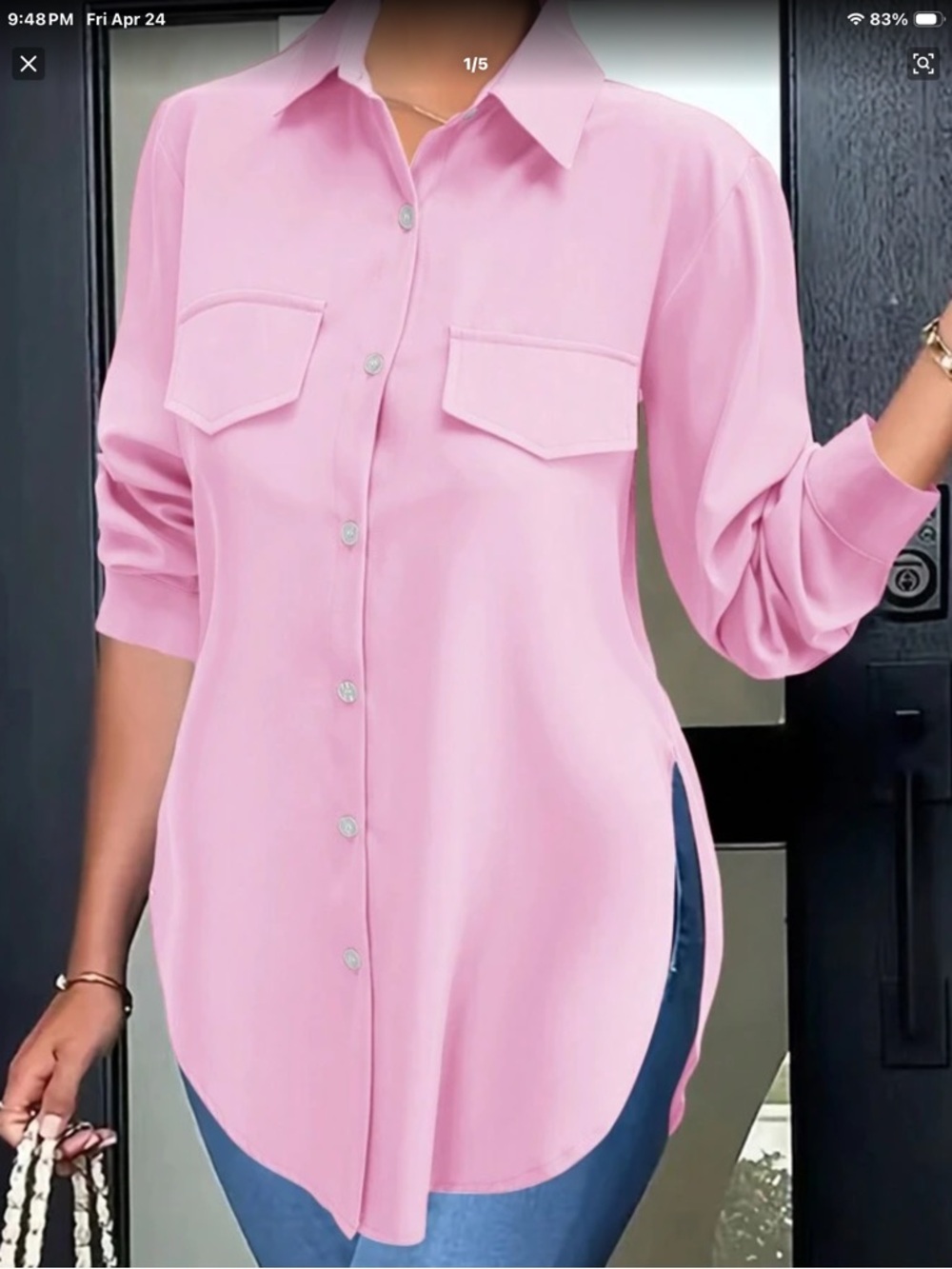 SHEIN Pink Button-Front Longline Shirt Blouse